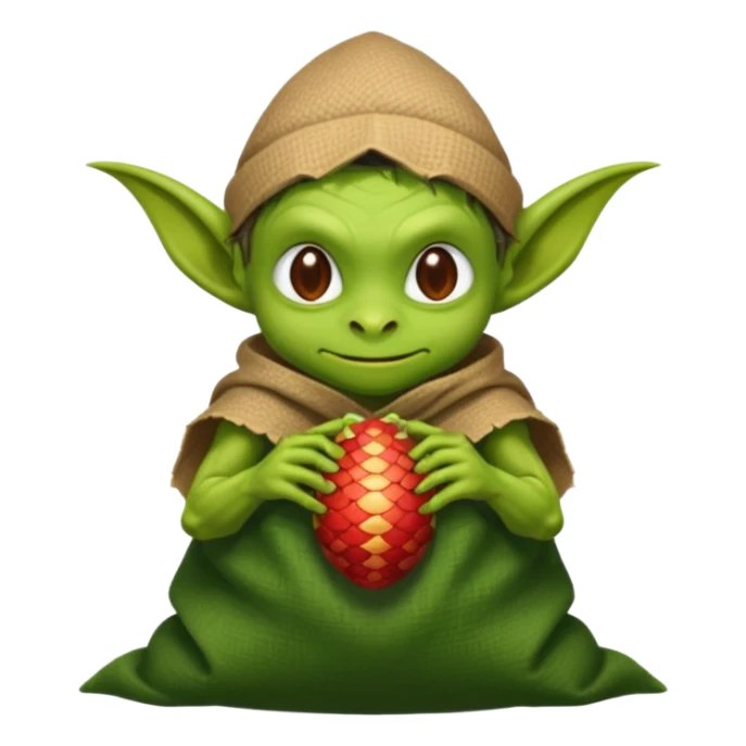 A retro pixel art goblin with a cloth sack over its back filled with dragon eggs. sticker