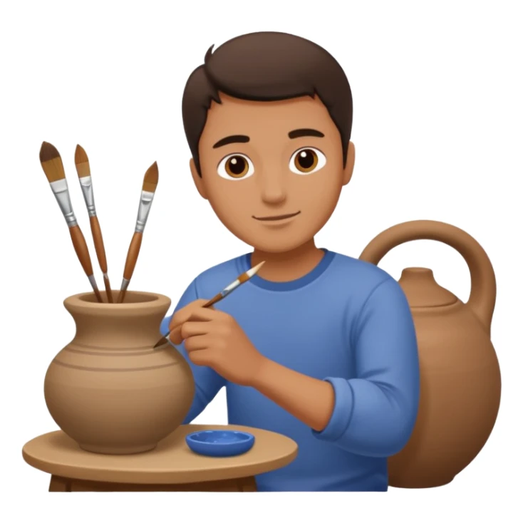A Man Painting Pottery With A Brush sticker