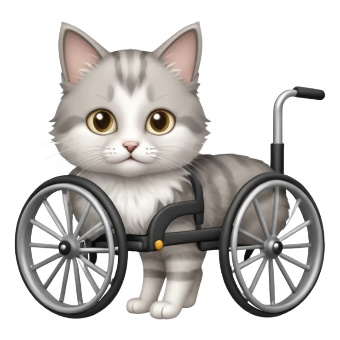 disabled grey and white small cat using a wheelchair made for cats sticker