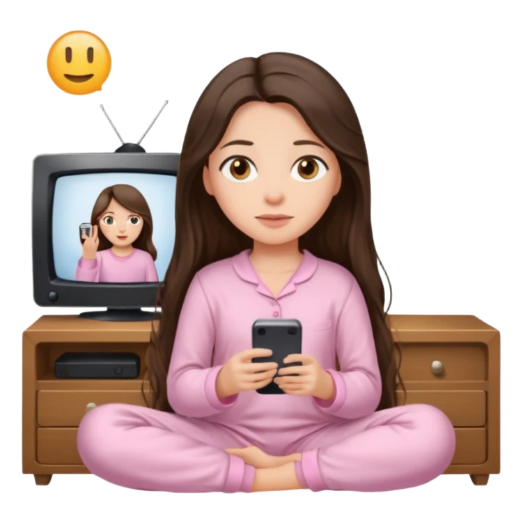 long haired brunette girl hazel eyes in light pink watching tv sticker