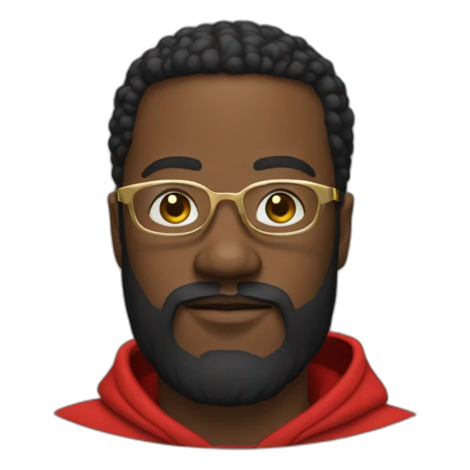 black man with beard, red hoodie, and gold framed glasses sticker