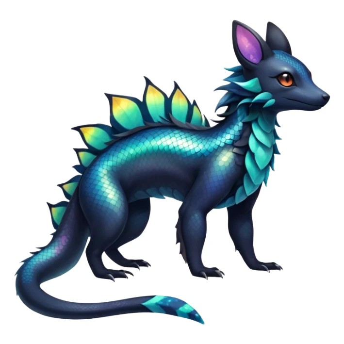 Colorful Iridescent Exotic Salandit-Aurorus-Umbreon-Fakémon-hybrid-creature (full body)  sticker