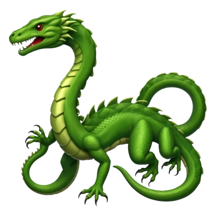Create a single emoji of a Hydra in full body: a muscular reptilian creature with four legs, a tail, and multiple serpent heads on long necks. No wings, not worm-like. Slight side angle, stylized like an emoji, clearly recognizable. No background.
 sticker
