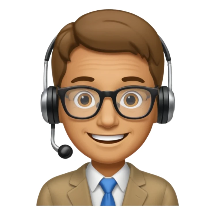 Un locutor de radio, moreno, con gafas sticker