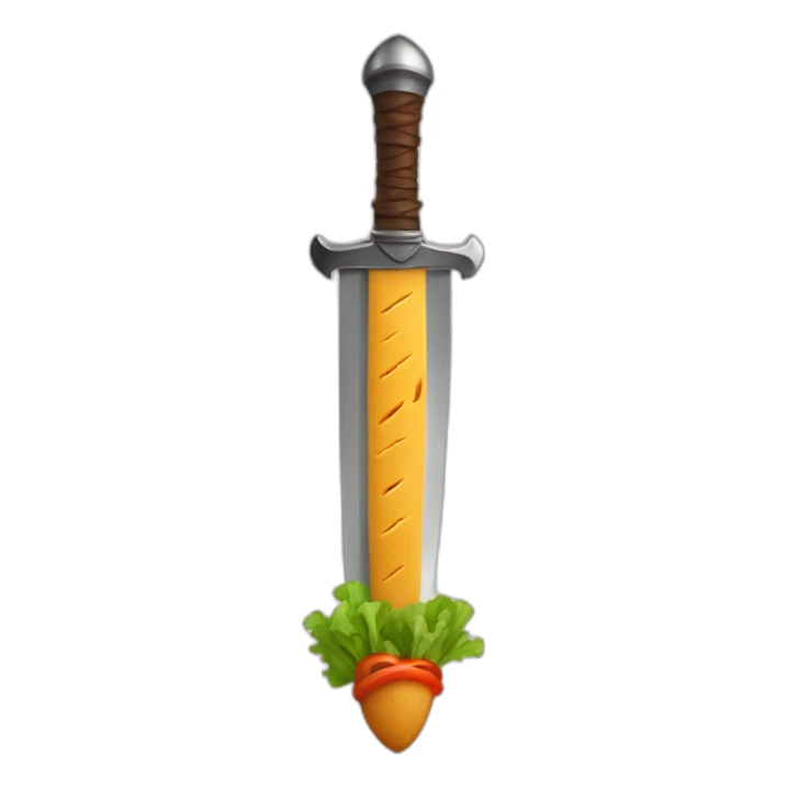 A sword made of Kebab slicing a a castle made from veggie sticker