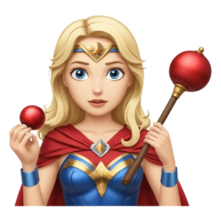 Blonde blue eyes Wonder Woman holding bell and baton sticker