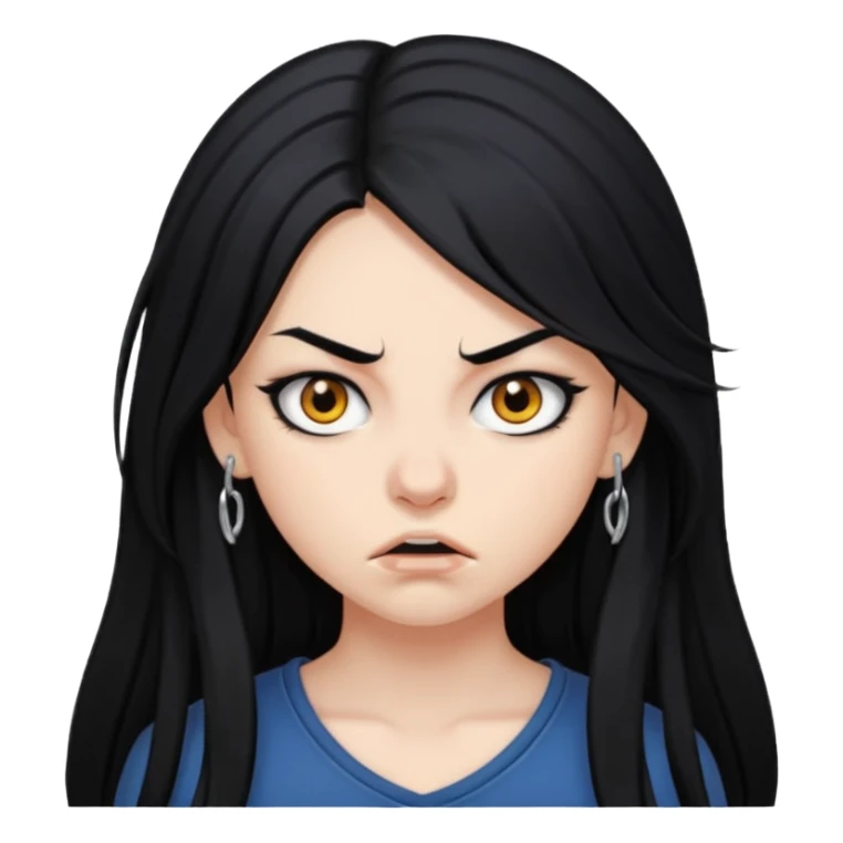 aggressive girl with long black hair sticker