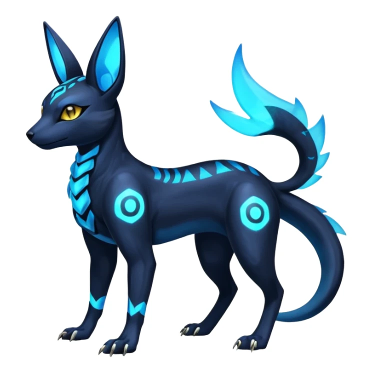 Shiny blue nebulae 4-legged Umbreon-Anubis-Salandit-Beedrill-fusion, full body sticker