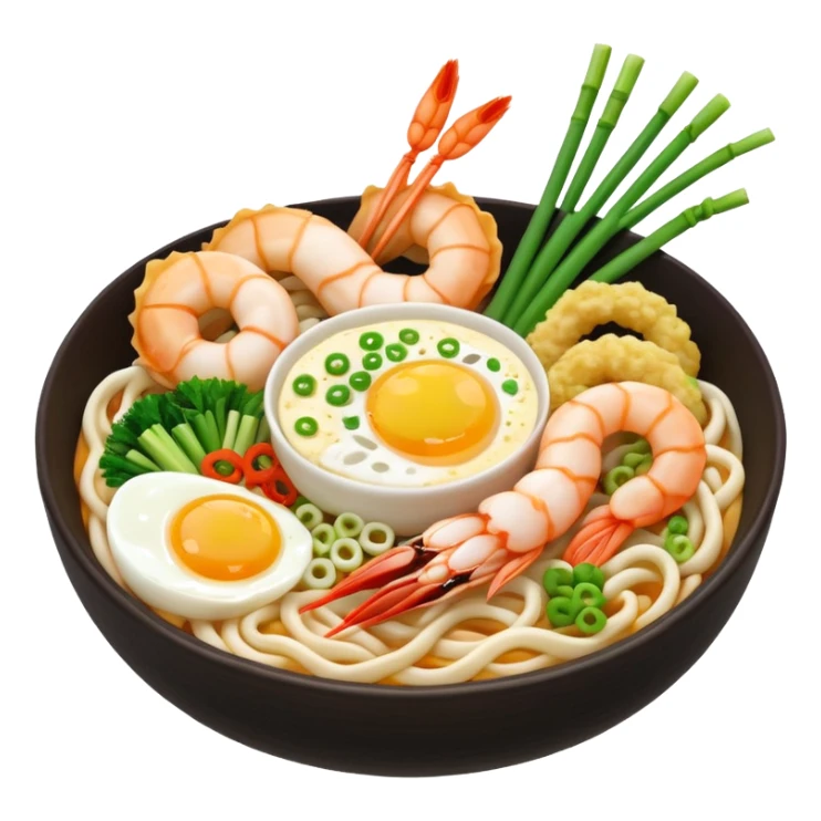 Udon 3d estetik with many delicious toppings sticker
