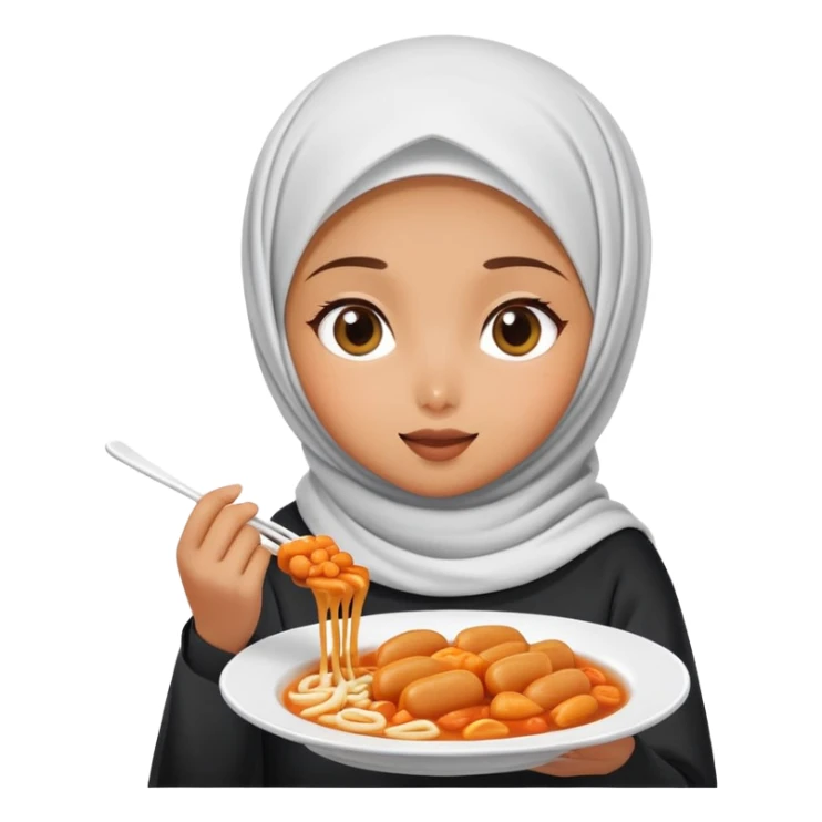 Girl wearing hijab eating tteokbokki sticker