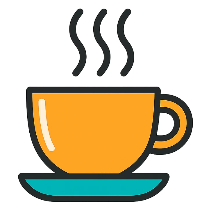 coffee cup with steam, symbolizing caffeine, minimal style icon sticker