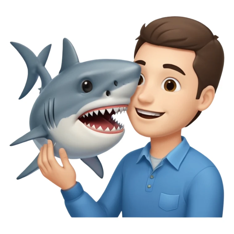 Man kissing a picture of a shark sticker