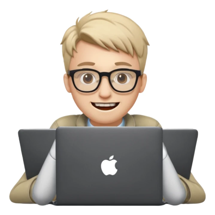 nerdy coder with glasses and prominent teeth, laptop open in front sticker