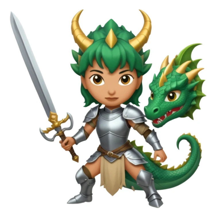 Fierce Latina in armor with a sword cutting off the head of a dragon sticker