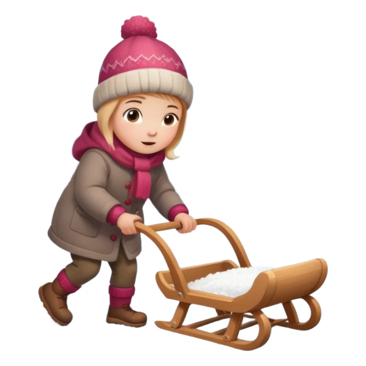 child pulling sled in snow fall and ground with snow sticker