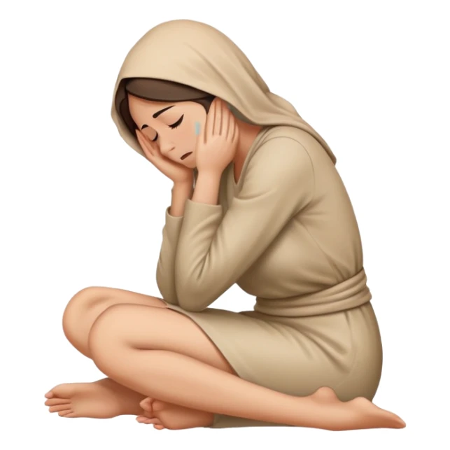 woman sitting on floor in profile view crying with face covered by arms sticker