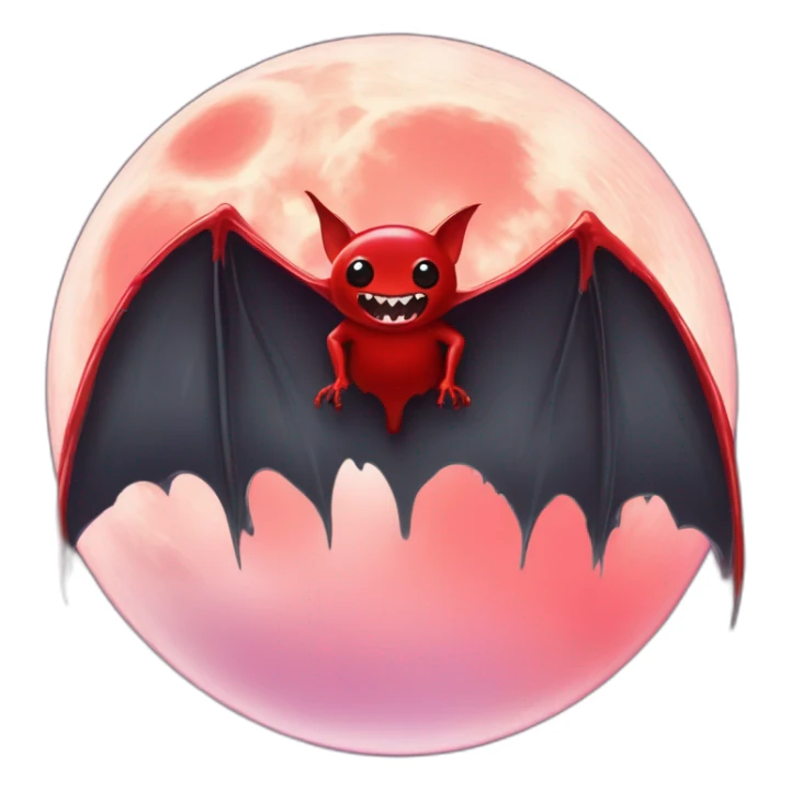 realistic full moon dripping red slime with vampire bat sharp fangs wings flying in front sticker