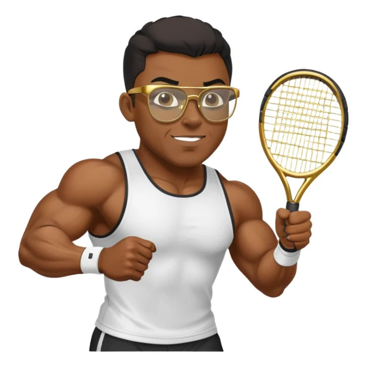 black bodybuilder with gold glasses playing tennis sticker