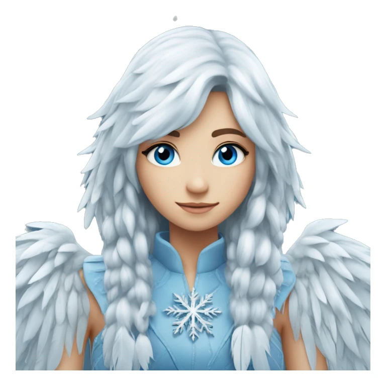big wings, silver, feather, icy ,snowflake, Beautiful, fairy, long hair, blue eyes sticker