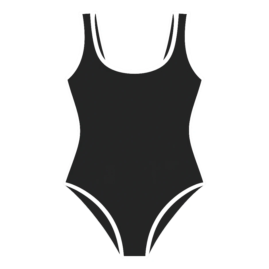 flat vector black with white trim one piece swimsuit isolated sticker