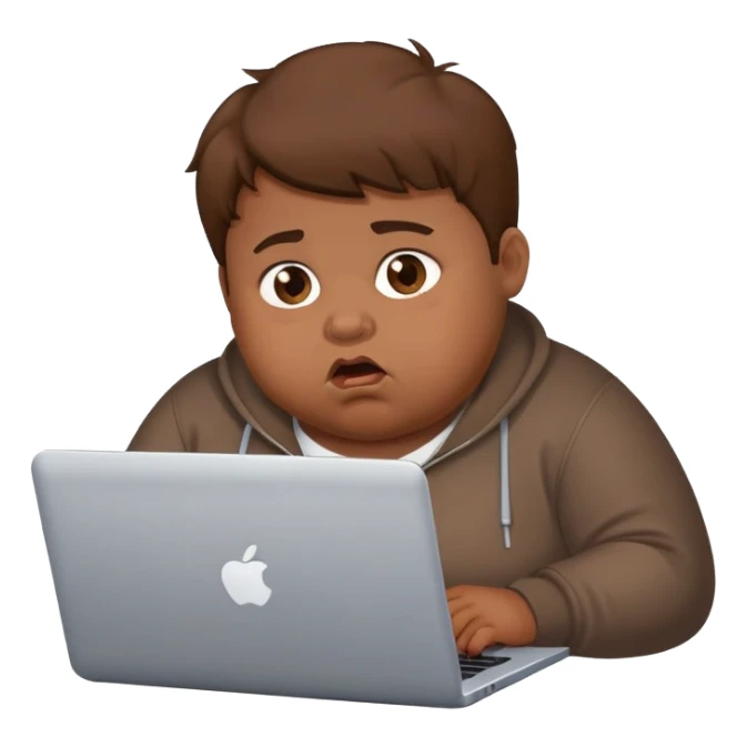 fat brown kid with brown hair using laptop drooling with stupid expression sticker