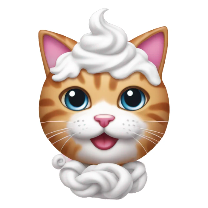 kitty cat with fully pink fur with whipped cream on its head sticker