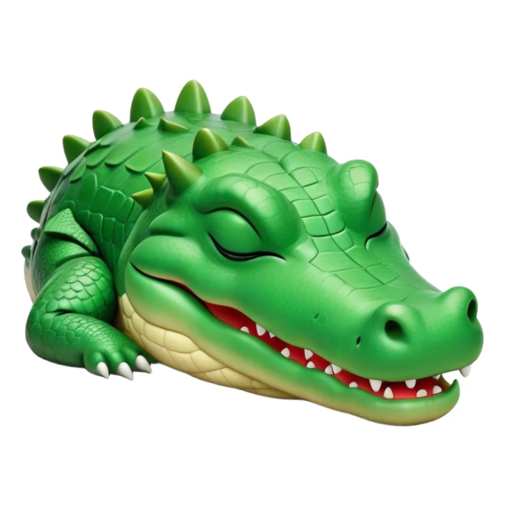 Meme-Worthy Cute Sleeping Crocodile Portrait Emoji, Head resting peacefully with a contented smile, showcasing a robust, powerful build and a luxuriously soft textured emerald-green hide, eyes shut in a serene, restful nap, Simplified yet hilariously adorable features, highly detailed, glowing with a soft, drowsy light, high shine, relaxed and utterly lovable, stylized with an air of playful laziness, bright and heartwarming, soft glowing outline, capturing the essence of a comically sleepy crocodile, so meme-worthy it feels like it could instantly become the next viral sensation of adorable reptilian slumber! sticker