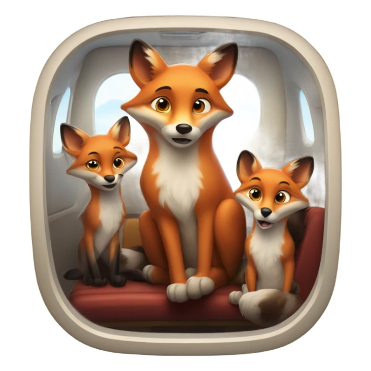 Family of foxes in an airplane flying sticker