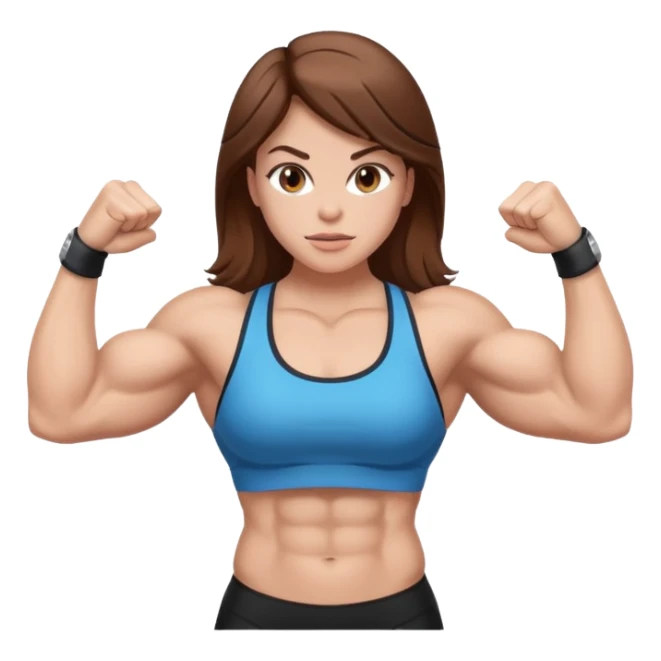 Strong muscle girl brown hair flexing white sticker