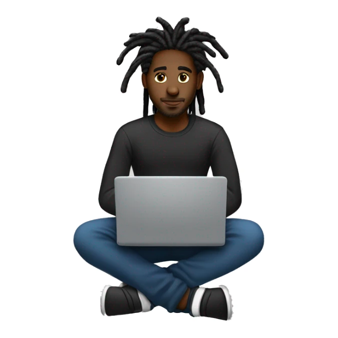 Black-guy-with-dreads-wearing-black-trackstuit-sitting-down-on-chair facing-foward-focused-on-laptop-computer- sticker