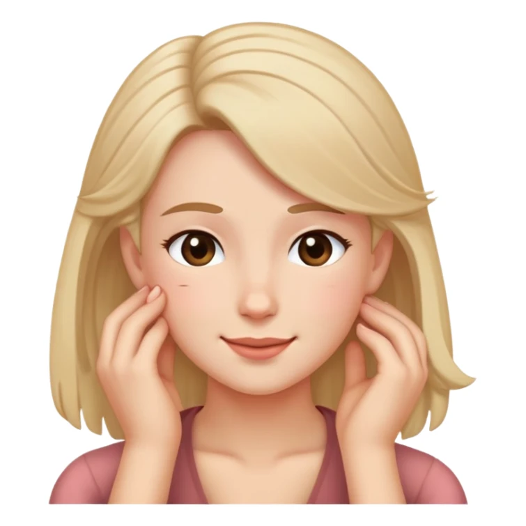 Blushing smirking emoji with hand tucking hair sticker