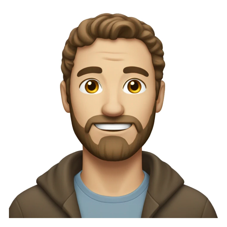 An Caucasian man, with brown hair, beard but no moustache sticker
