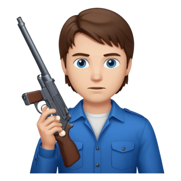 guy w medium long brown hair and blue eyes shooting himself sticker