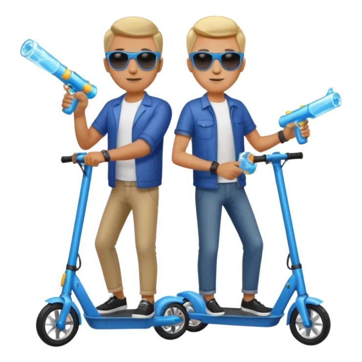 2 men on electric scooters with water pistols sticker