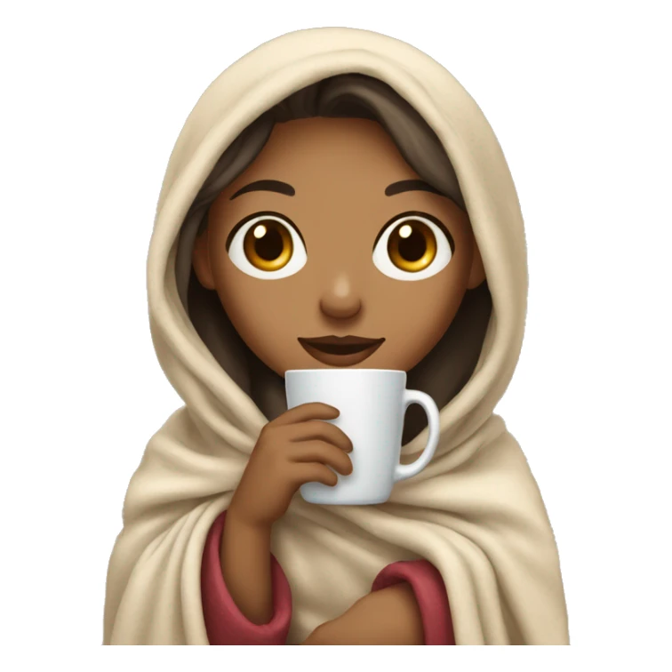 Light skin girl with a cup wearing a blanket  sticker