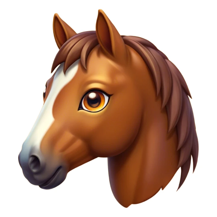 Cinematic Cute Bay Horse Portrait Emoji, Head tilted playfully and inquisitively, showcasing a glossy bay fur with a vibrant sheen and expressive amber eyes filled with curiosity, Simplified yet irresistibly adorable features, highly detailed, glowing with a warm, friendly glow, high shine, affectionate and spirited, stylized with a touch of whimsy, bright and endearing, soft glowing outline, capturing the essence of a mischievous yet loving horse, so playful it feels like it could prance out of the screen and into your arms! sticker
