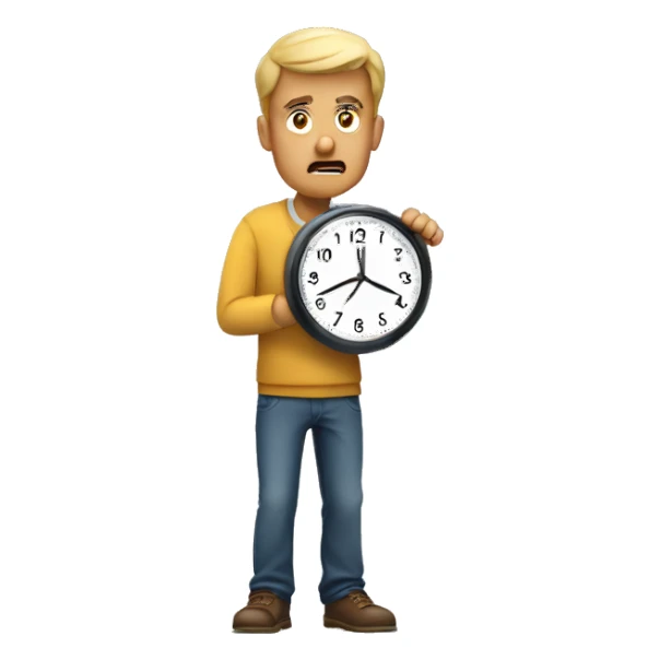 man frustrated for checking his watch or the clock, showing he doesn't have much time sticker