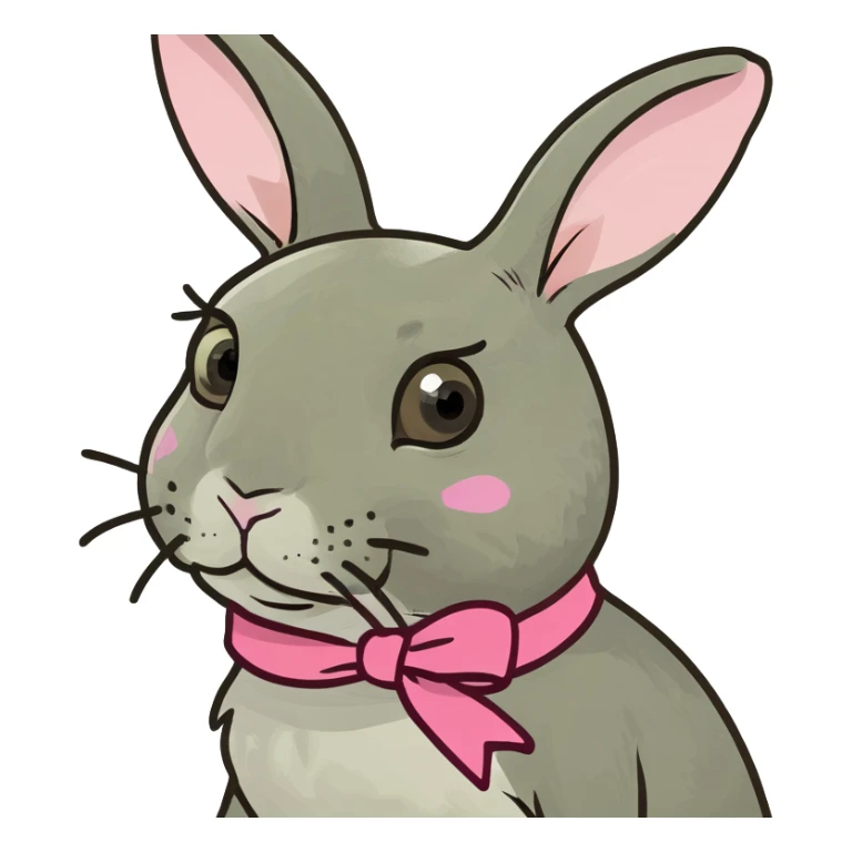 a very cute rabbit with a pink ribbon sticker