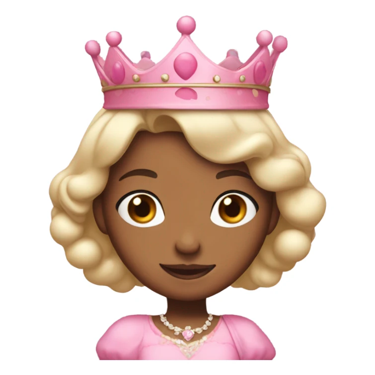 medium brown tone princess in pink bubble dress and crown sticker
