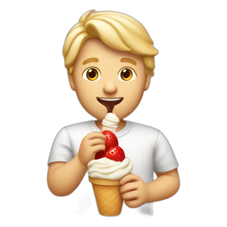 Blond man eating Italian icecream vanilla strawberry sticker