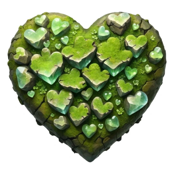 mossy heart shaped natural rough opalescent crystal rock sticker
