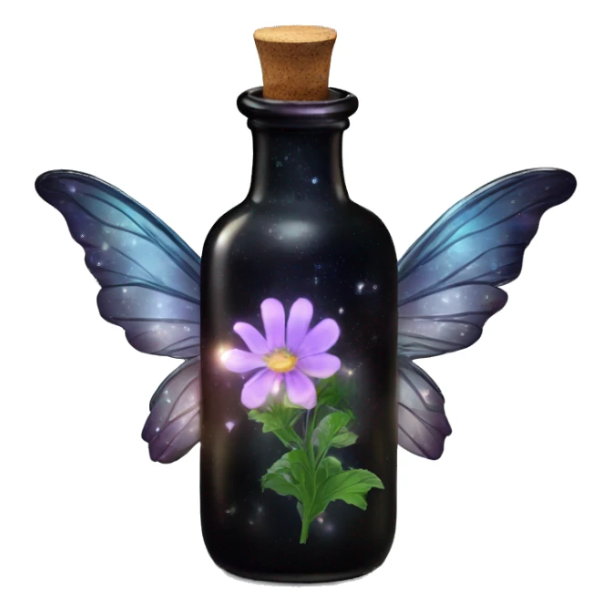 Black magic fairy light sparkling old Antique bottle with poison and with herbal and flowers sticker
