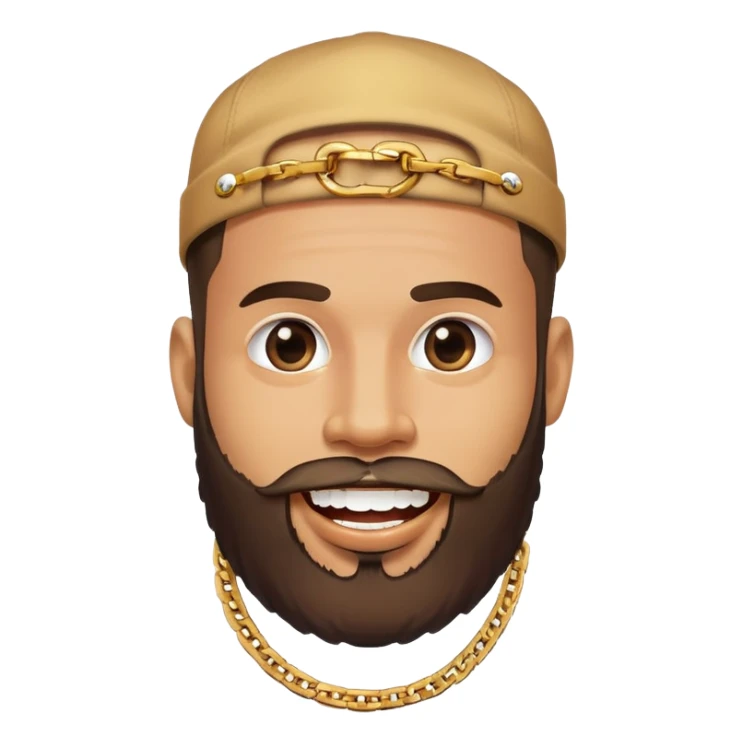 A guy from New York City with a beard and very, very shiny teeth and a rap chain sticker