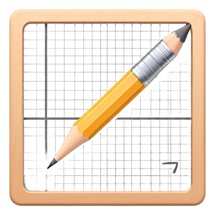 A pencil placed over a square grid, representing the sketching phase of a logo sticker