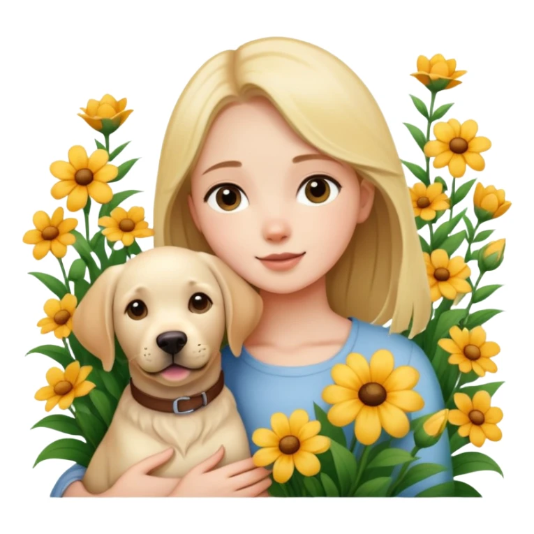 A girl holding a Labrador in the flowers sticker