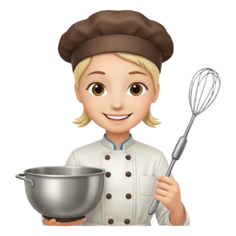Young Pastry Chef – smiling, holding whisk and mixing bowl. sticker