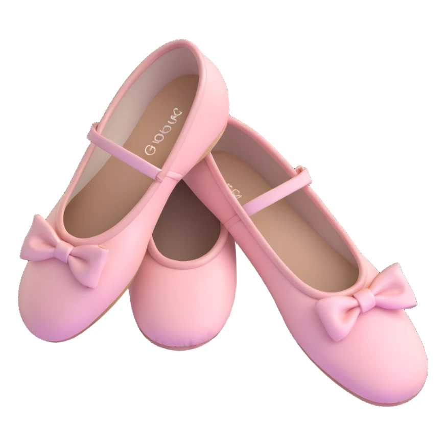 light pink ballet shoes with bow tie straps, 3D style, with depth and dimension sticker