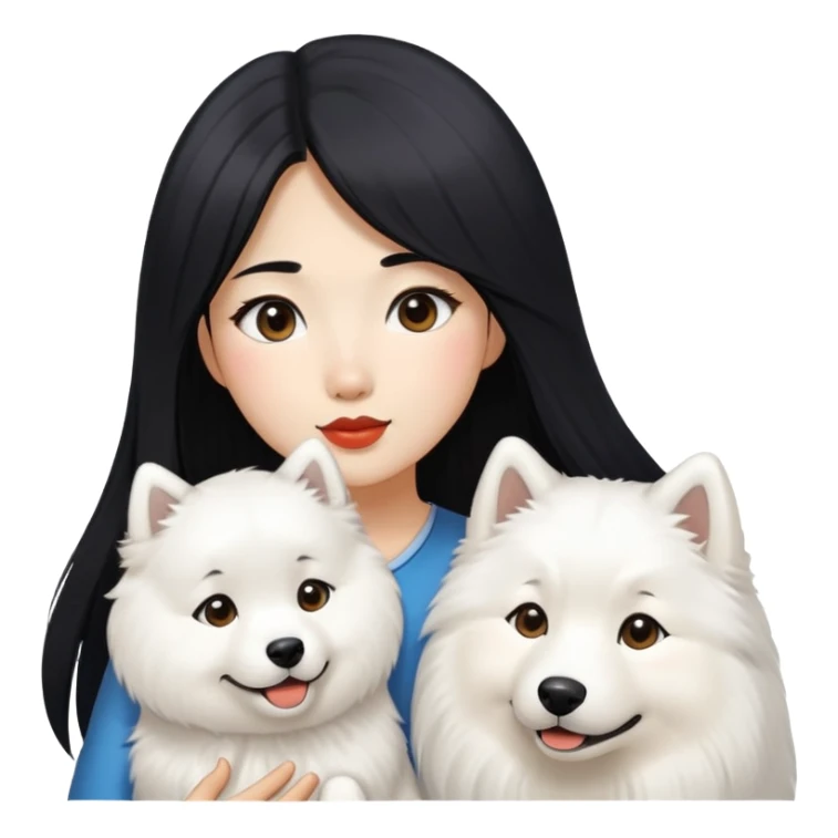 a asiatic girl with long black  hair and a samoyed sticker