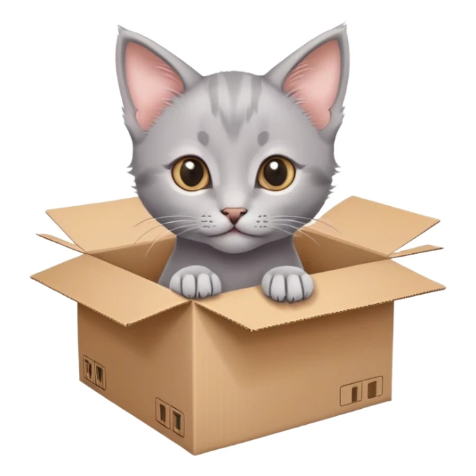  A very cute gery young kitten cat with one's head tilted to one side poked its paws out of the cardboard big box and placed them on top of it sticker