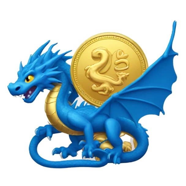 golden coin with a blue dragon sticker